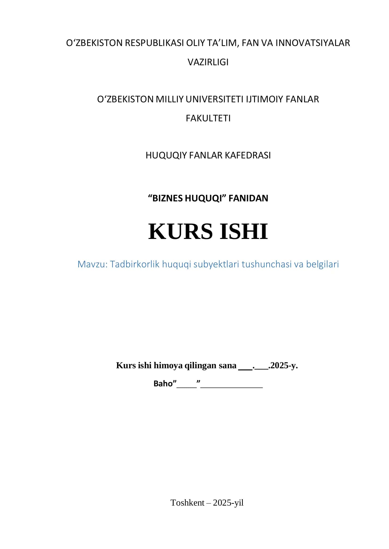 Tadbirkorlik huquqi subyektlari tushunchasi va belgilari 1
