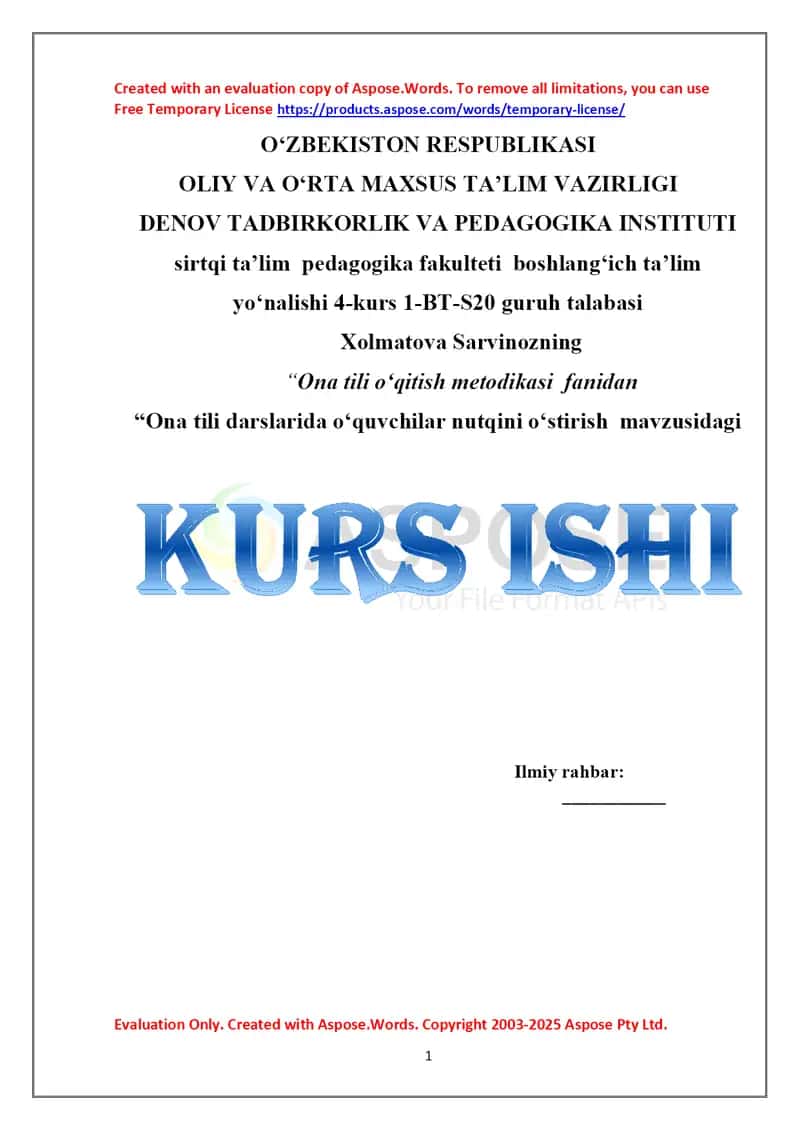 Ona tili darslarida o‘quvchilar nutqini o‘stirish 1