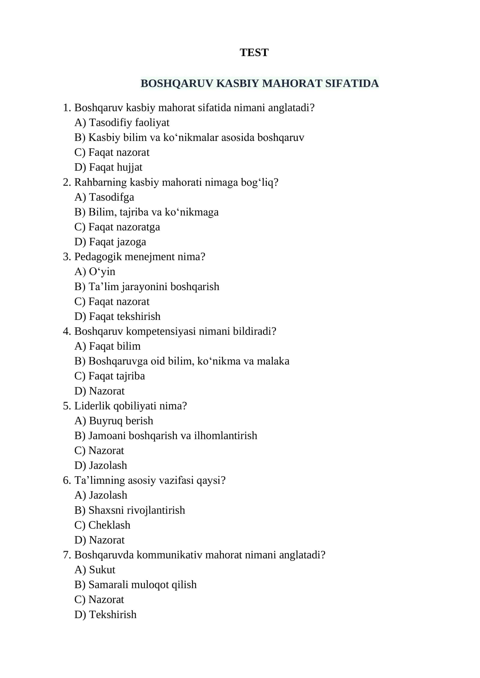 BOSHQARUV KASBIY MAHORAT SIFATIDA 1