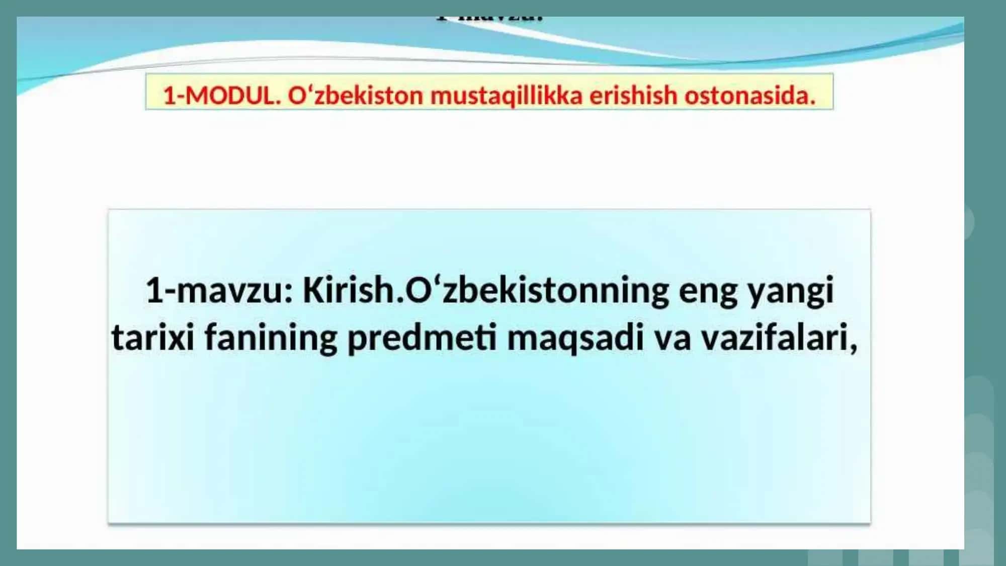 OʻZBEKISTON ENG YANG TARIXI 1