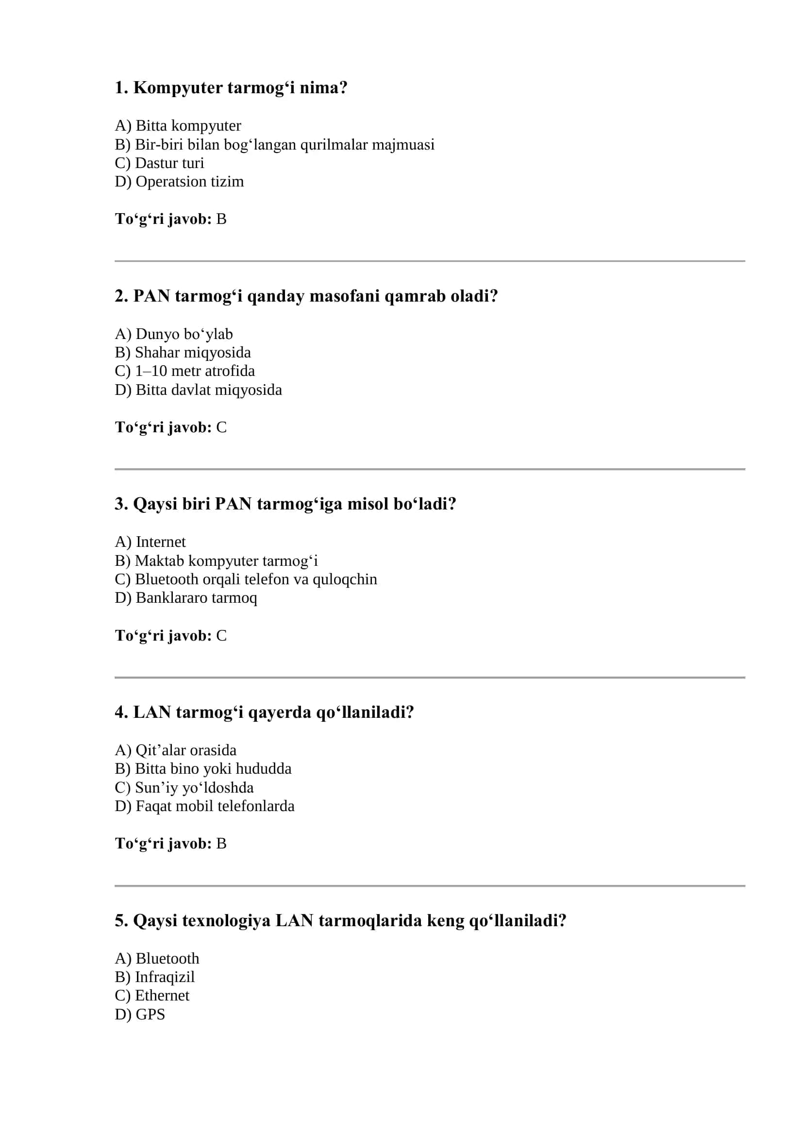 kompyuter tarmog'i test pdf 40talik 1