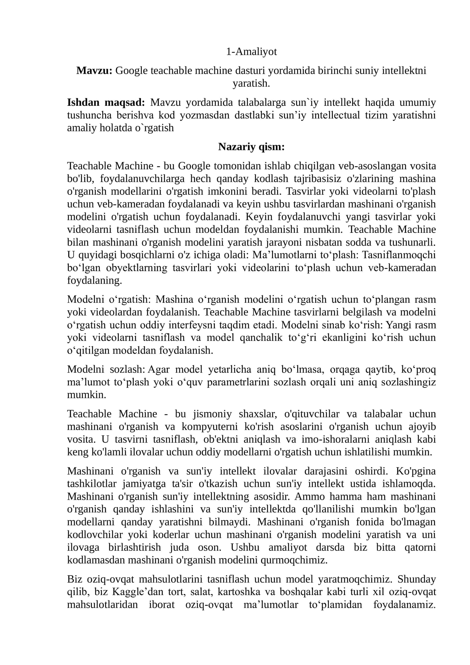 Google teachable machine dasturi yordamida birinchi suniy intellektni yaratish 1