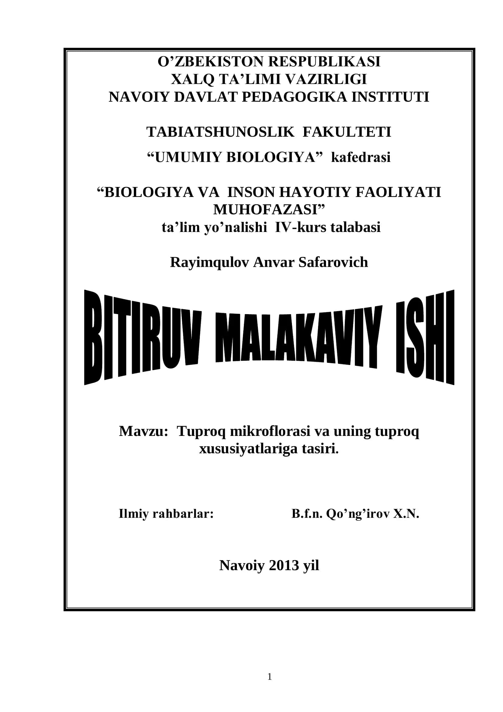 Tuproq mikroflorasi va uning tuproq xususiyatlariga tasiri 1