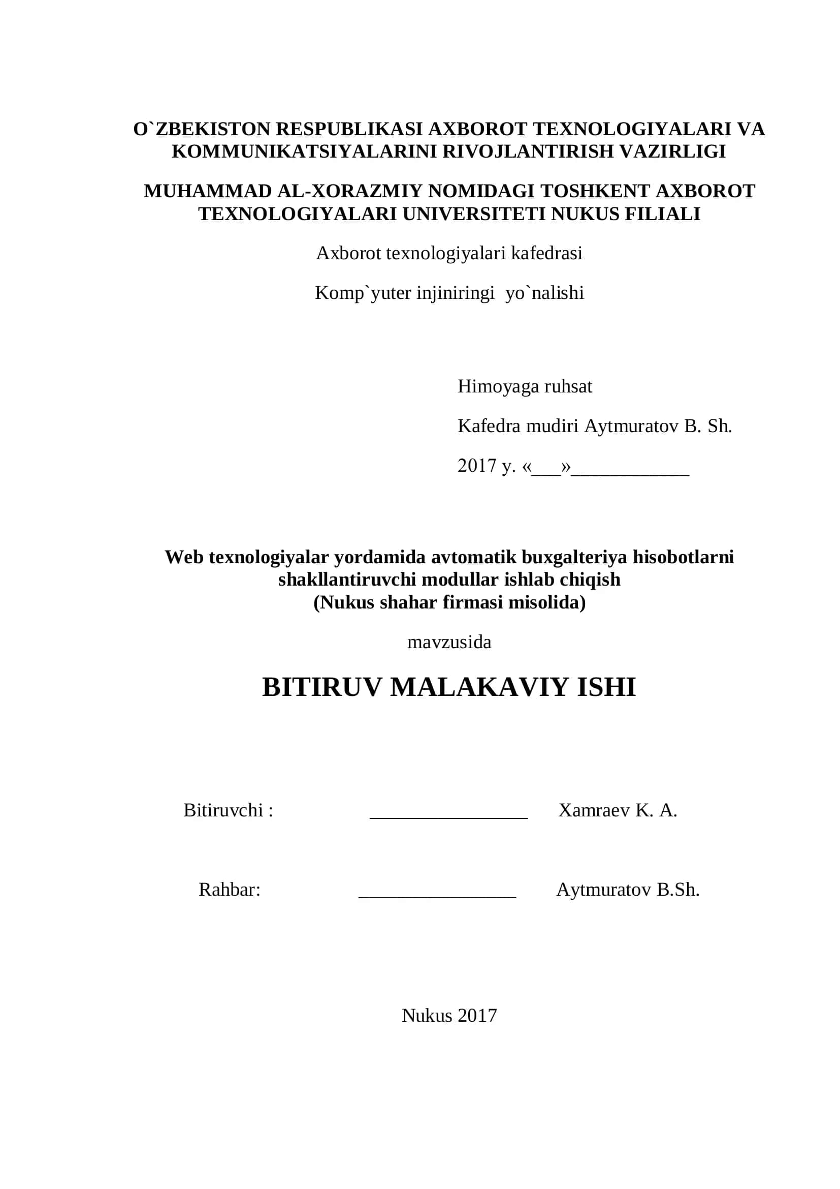 Web texnologiyalar yordamida avtomatik buxgalteriya hisobotlarni shakllantiruvchi modullar ishlab chiqish 1