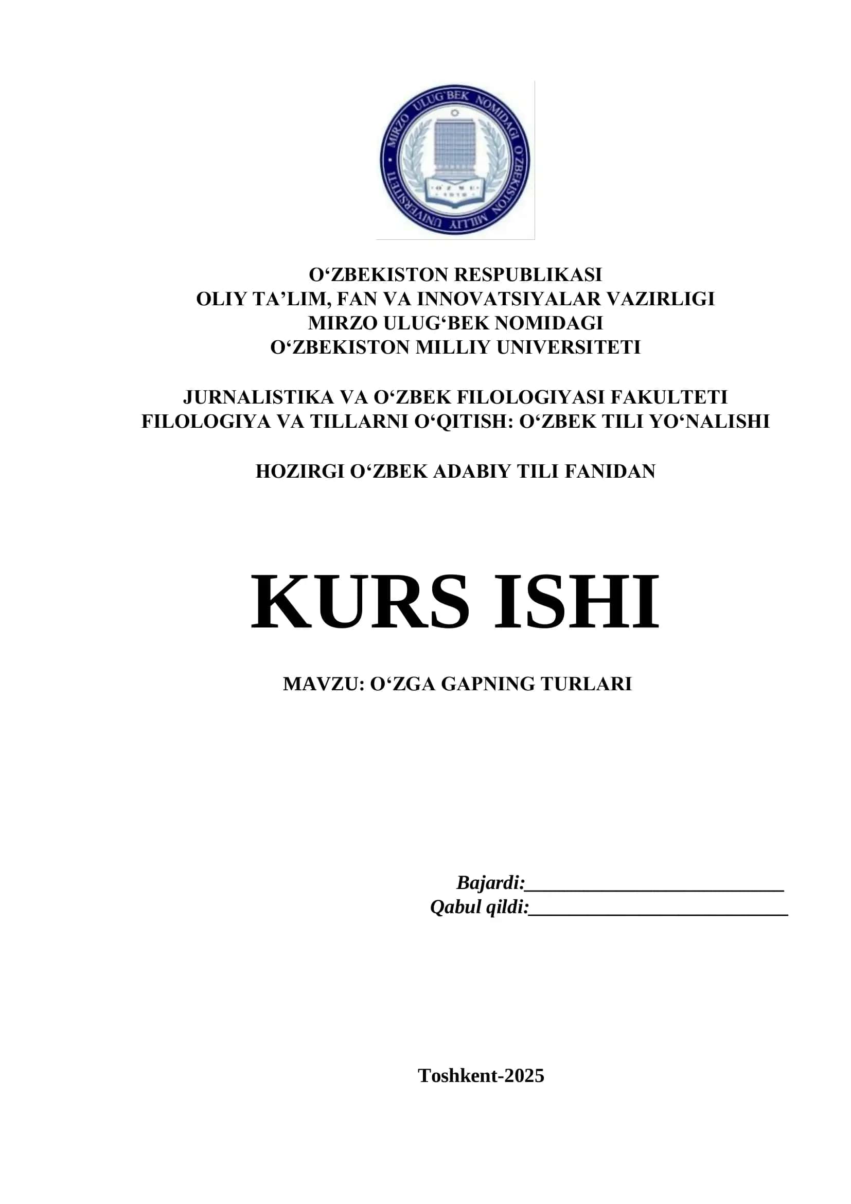 O‘zga Gapning Turlari 1