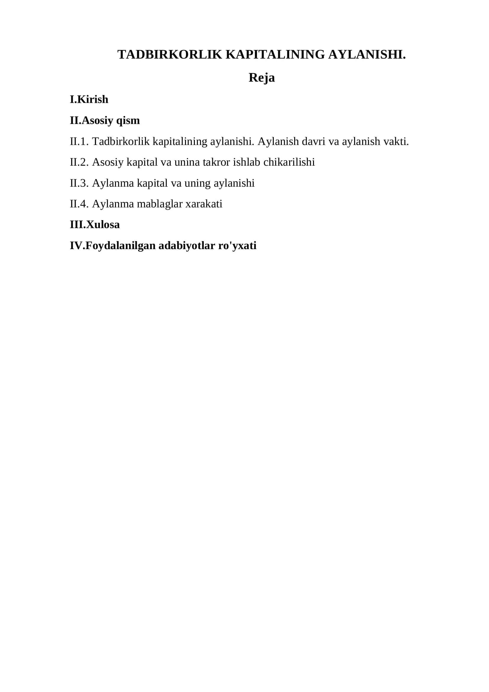 TADBIRKORLIK KAPITALINING AYLANISHI 1