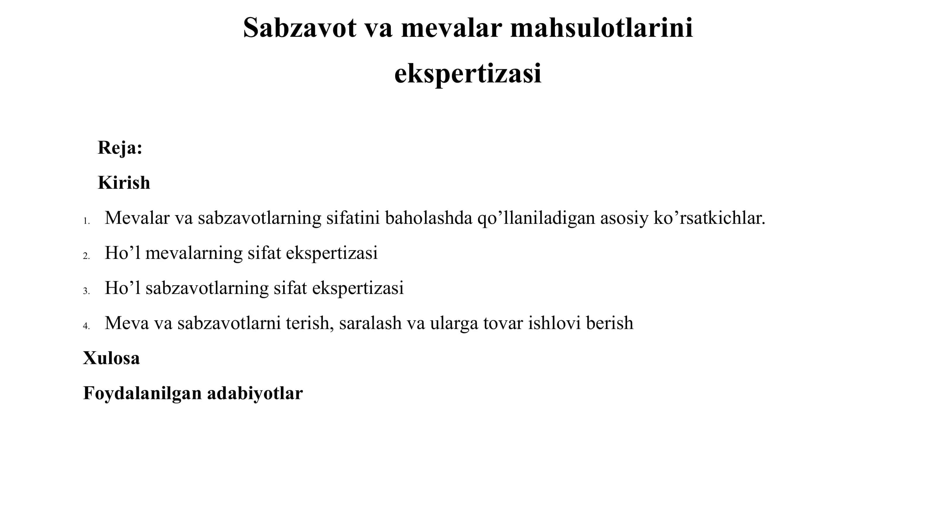 Sabzavot va Mevalar Mahsulotlarini Ekspertizasi 1