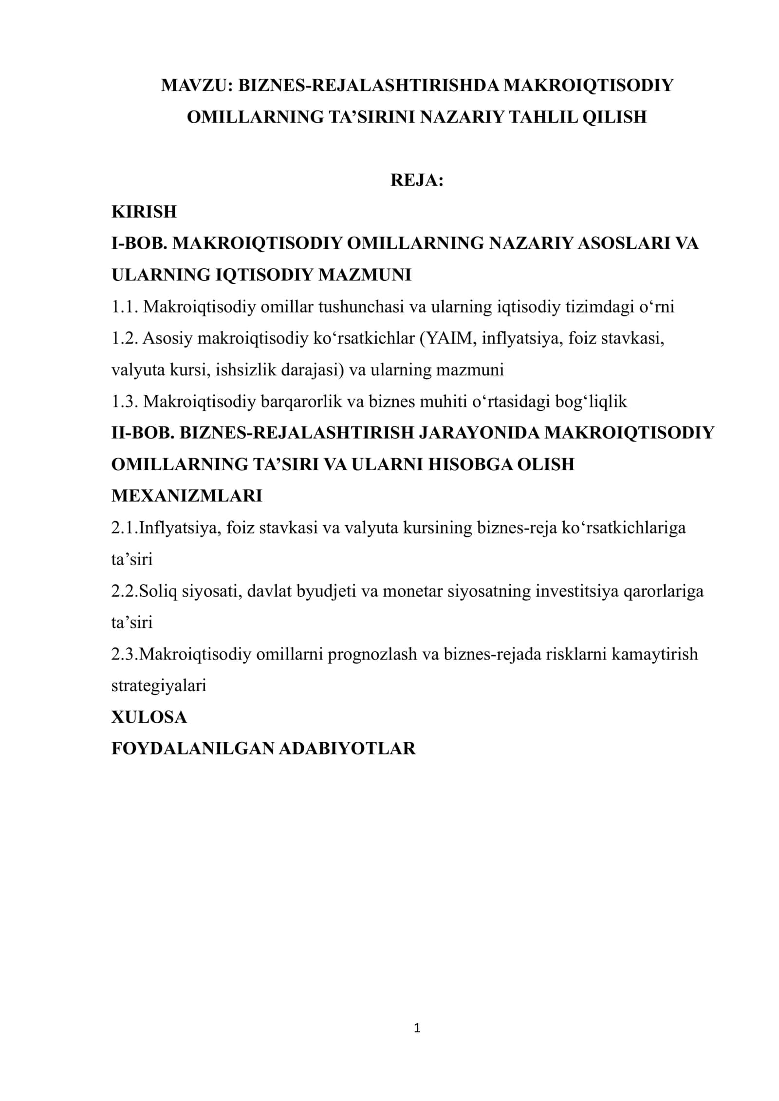 BIZNES-REJALASHTIRISHDA MAKROIQTISODIY OMILLARNING TA’SIRINI NAZARIY TAHLIL QILISH 1