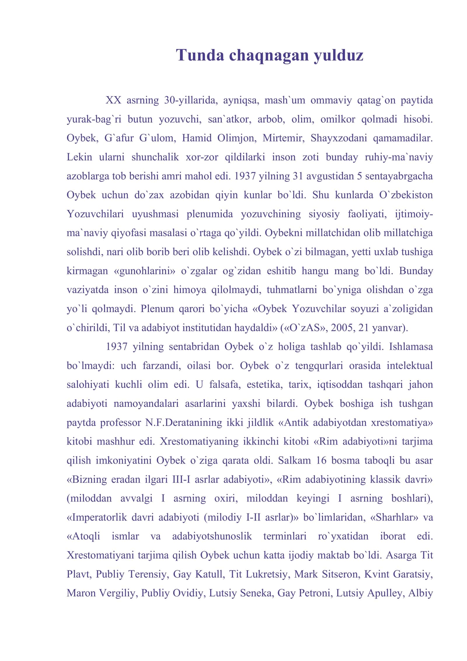 Tunda chaqnagan yulduz 1
