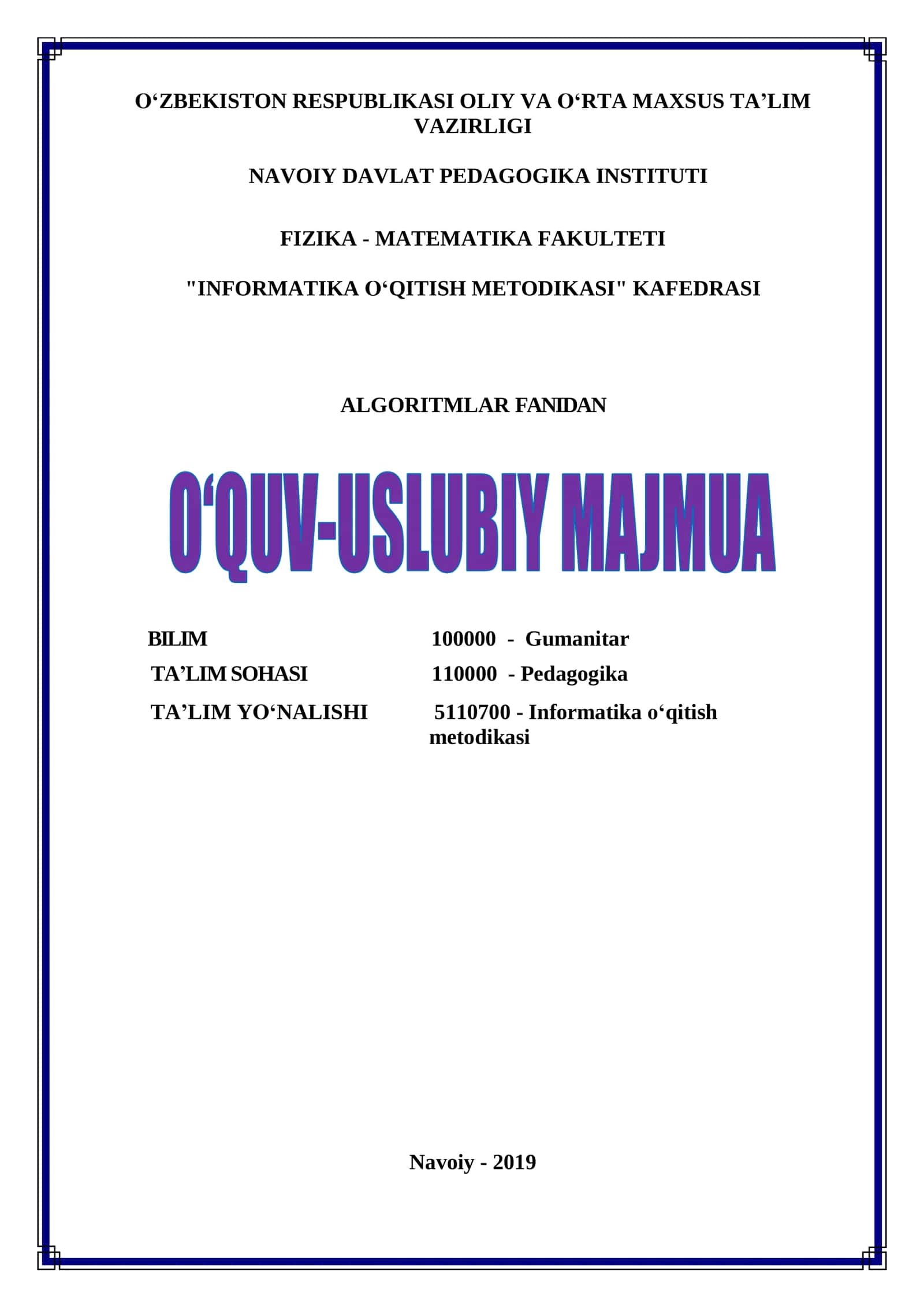 ALGORITMLAR FANIDAN O‘QUV USLUBIY MAJMUA 2 1