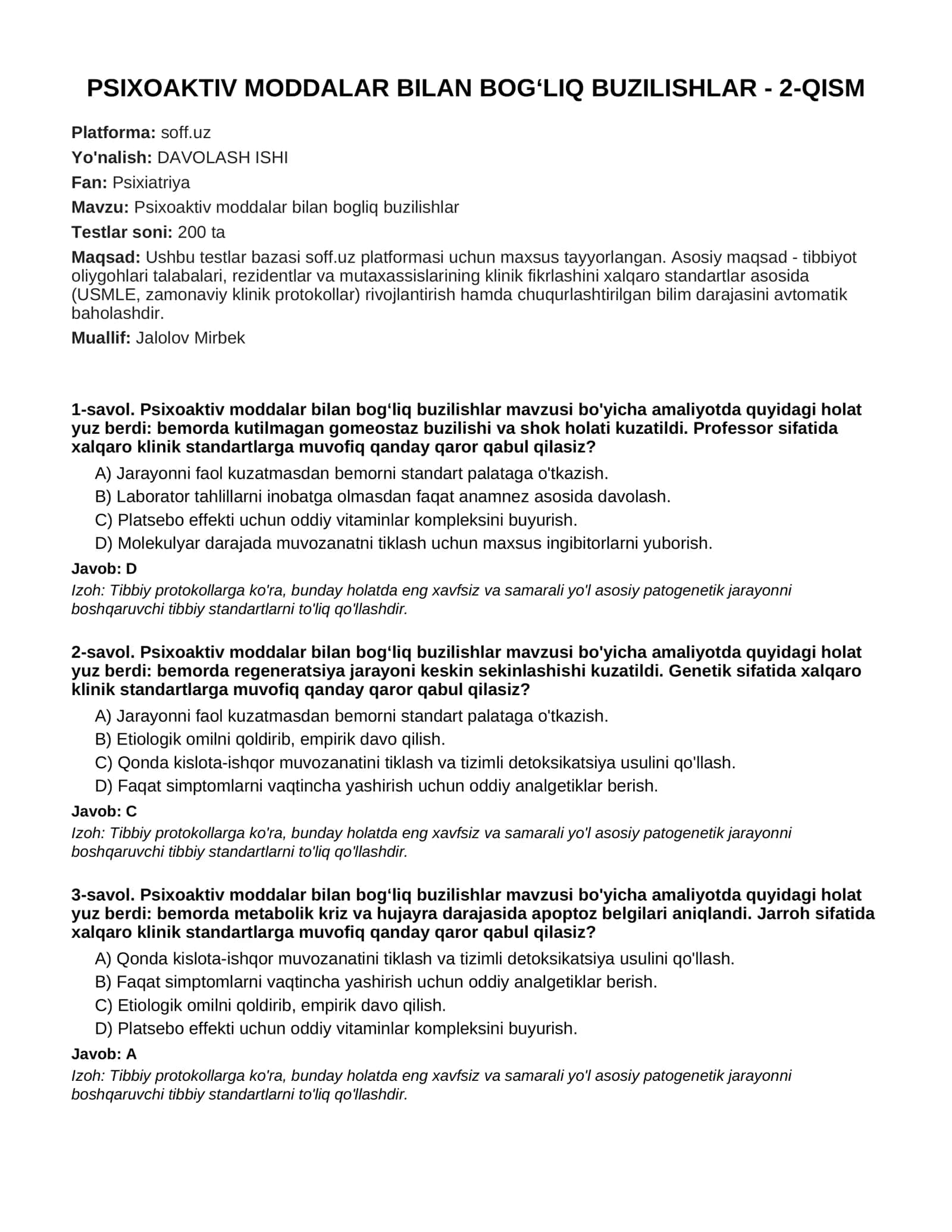 Psixoaktiv moddalar bilan bog‘liq buzilishlar - 2-QISM 1