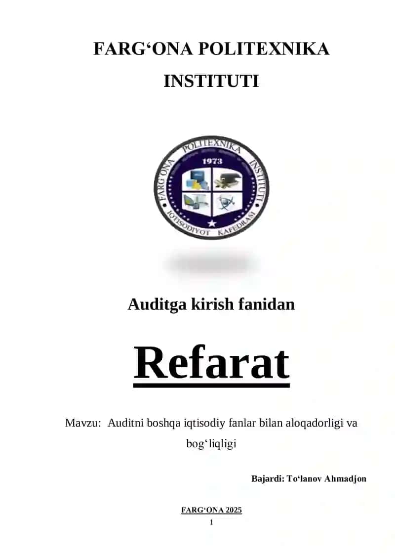 Auditga kirish fanidan Referat