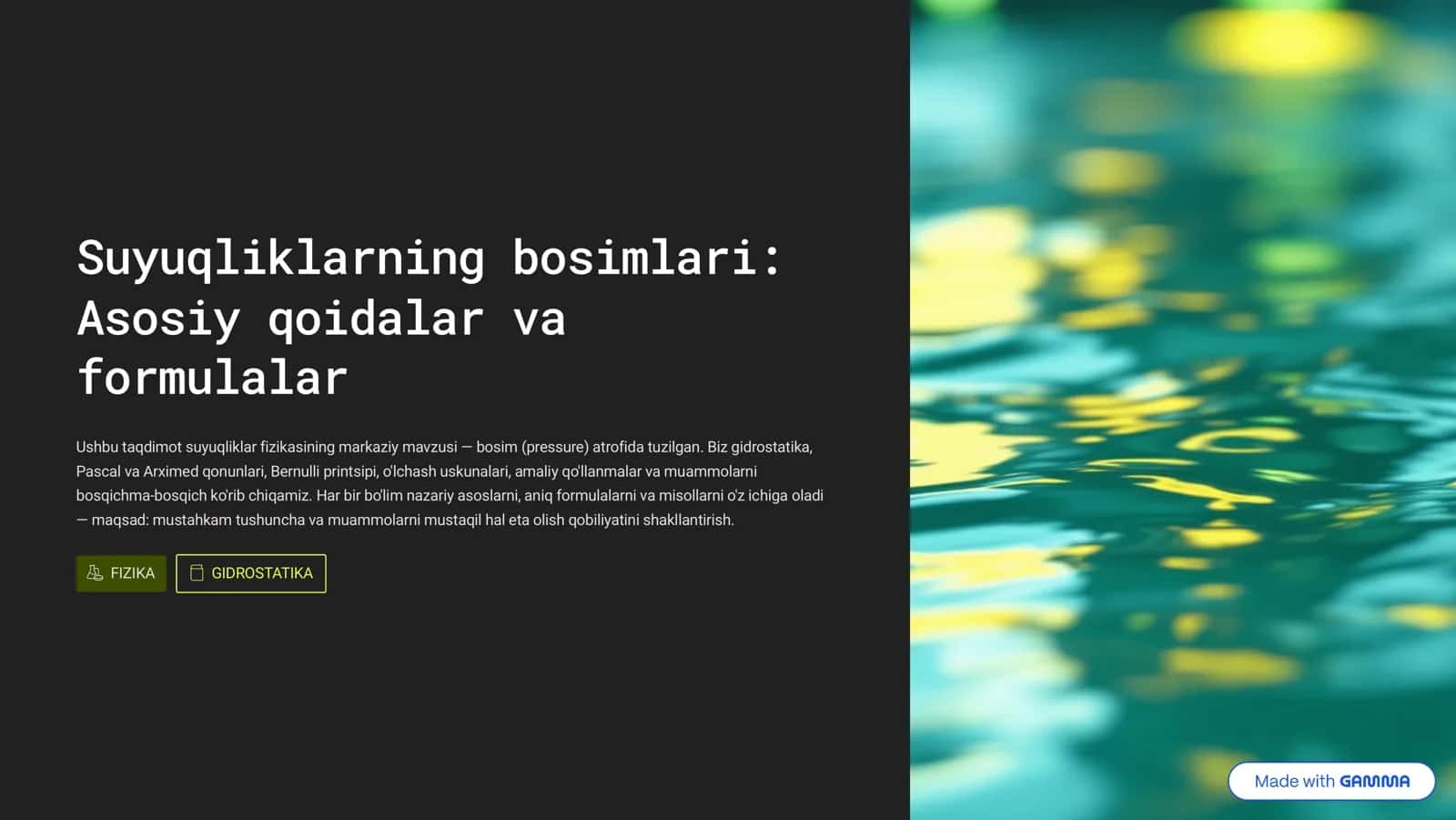 Suyuqliklarning bosimlari 1