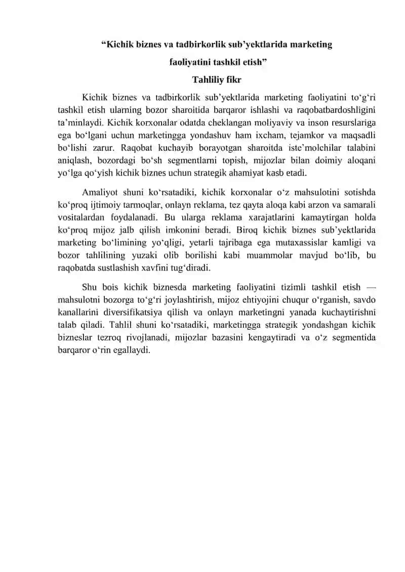 Iqtisodiy Tahliliy fikr