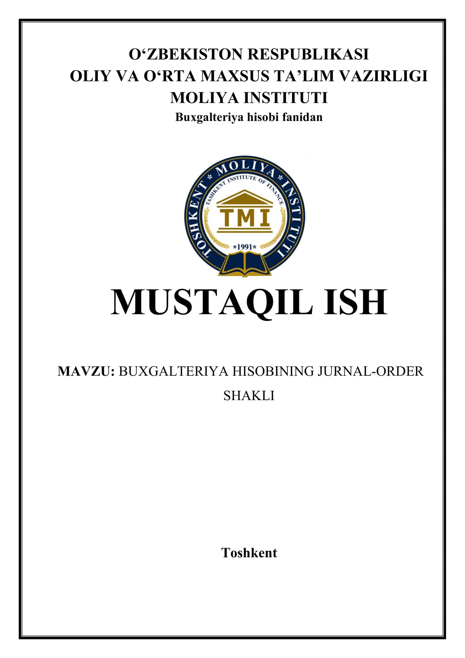 BUXGALTERIYA HISOBINING JURNAL-ORDER SHAKLI 1