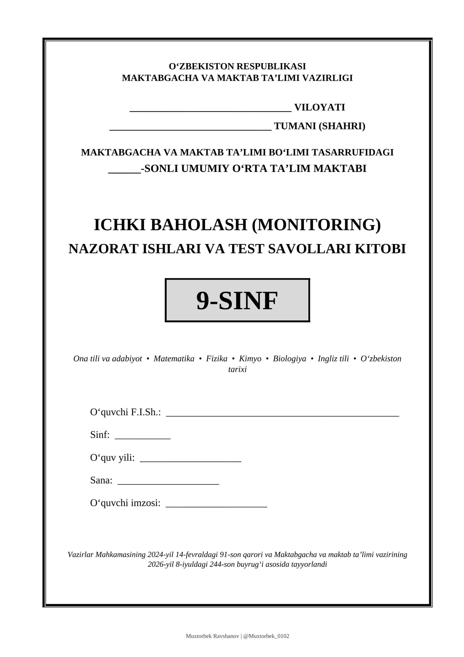 NAZORAT ISHLARI VA TEST SAVOLLARI KITOBI 1