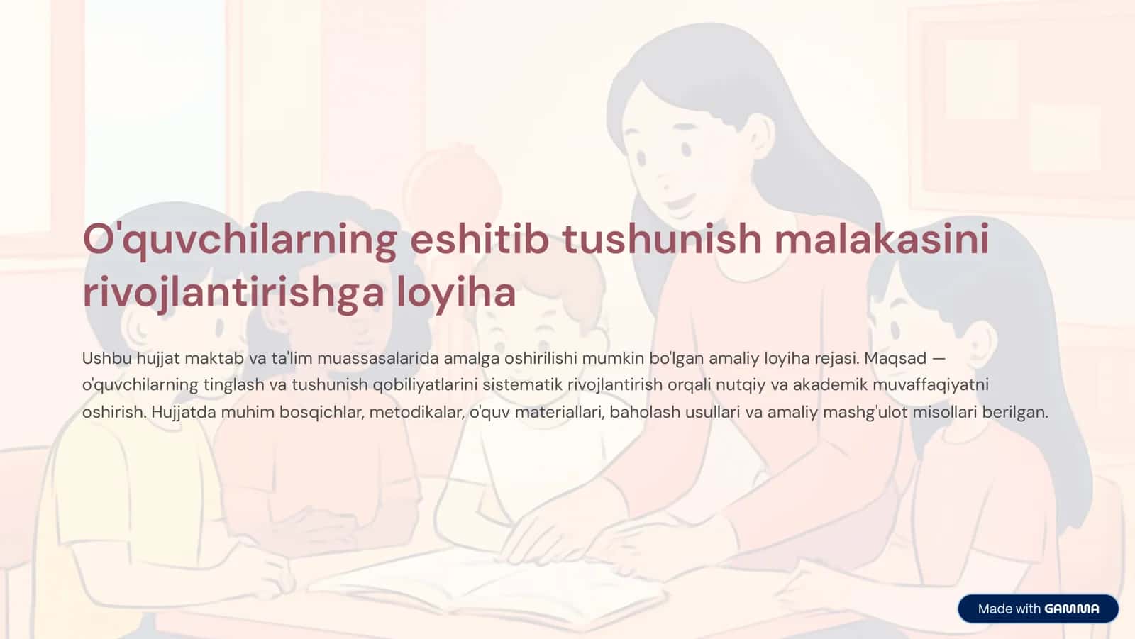 O'quvchilarning eshitib tushunish malakasini rivojlantirishga loyiha 1