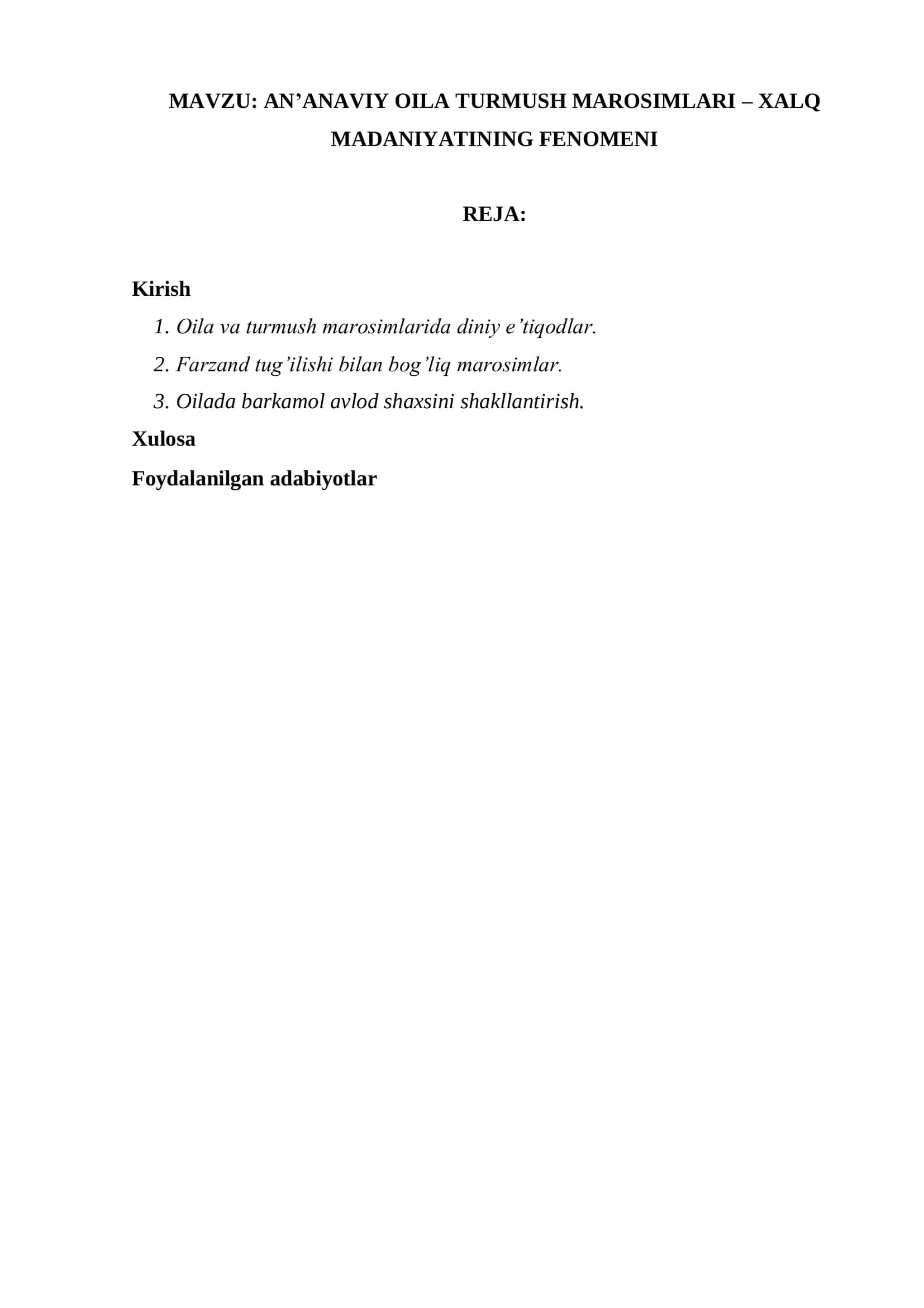 AN’ANAVIY OILA TURMUSH MAROSIMLARI – XALQ MADANIYATINING FENOMENI 1