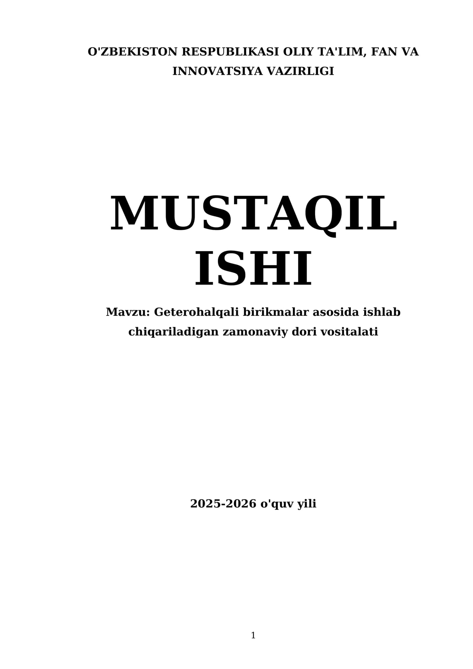 Geterohalqali birikmalar asosida ishlab chiqariladigan zamonaviy dori vositalati 1