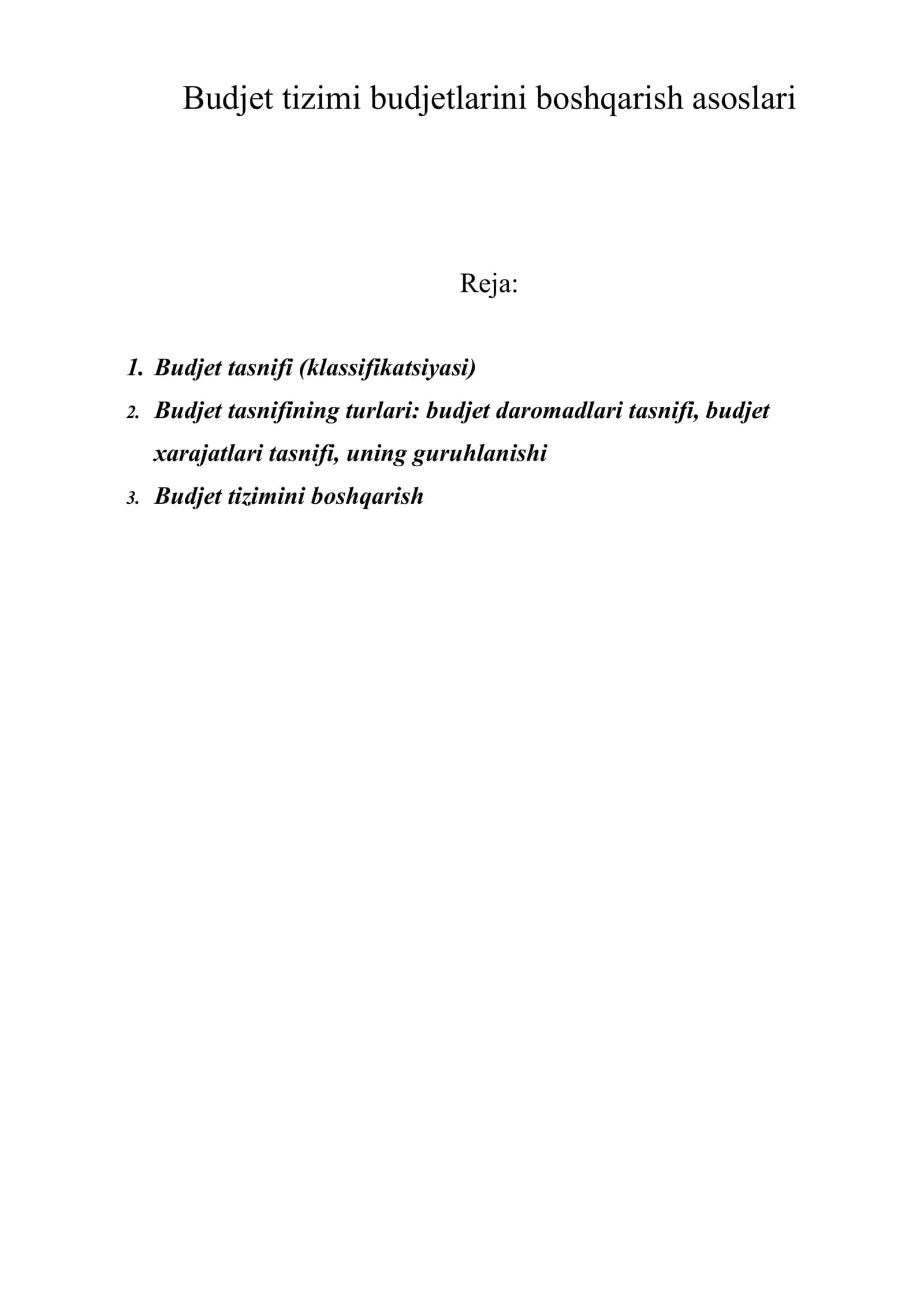Budjet tizimi budjetlarini boshqarish asoslari 1