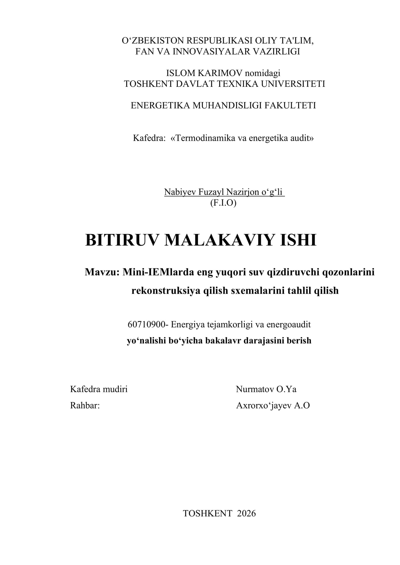 Mini-IEMlarda eng yuqori suv qizdiruvchi qozonlarini rekonstruksiya qilish sxemalarini tahlil qilish 1