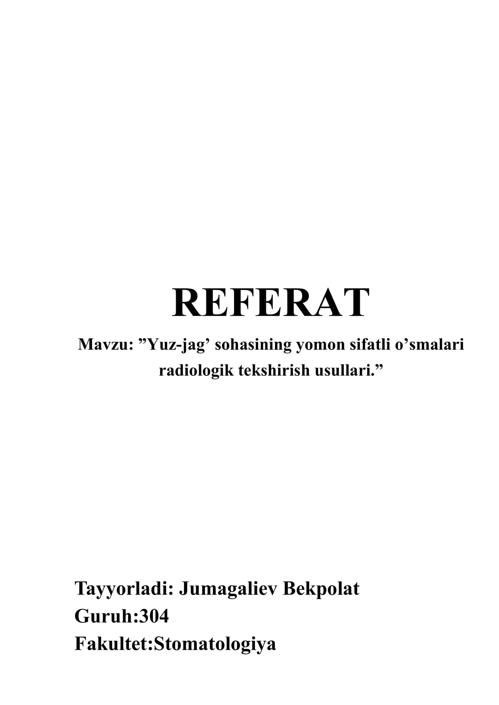 Yuz-jag’ sohasining yomon sifatli o’smalari radiologik tekshirish usullari 1