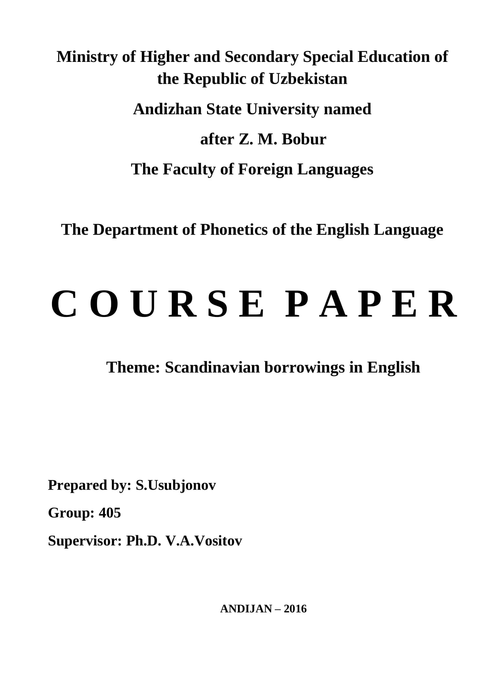 Course Paper on Scandinavian Borrowings in English 1