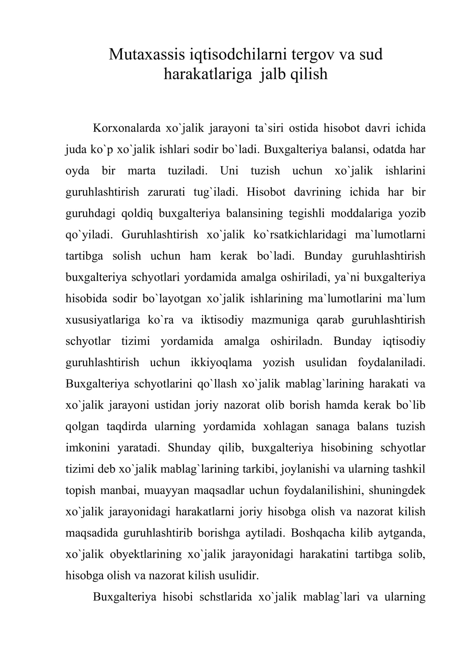 Mutaxassis iqtisodchilarni tergov va sud harakatlariga jalb qilish 1