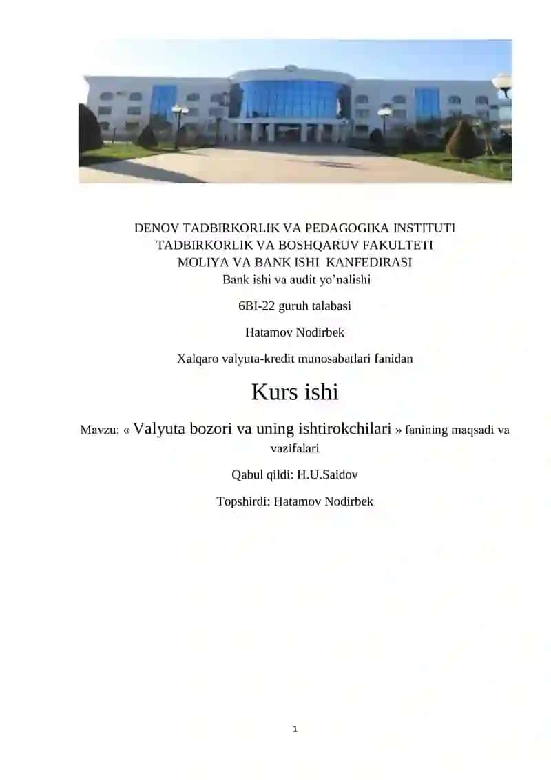 Valyuta bozori va uning ishtirokchilari
