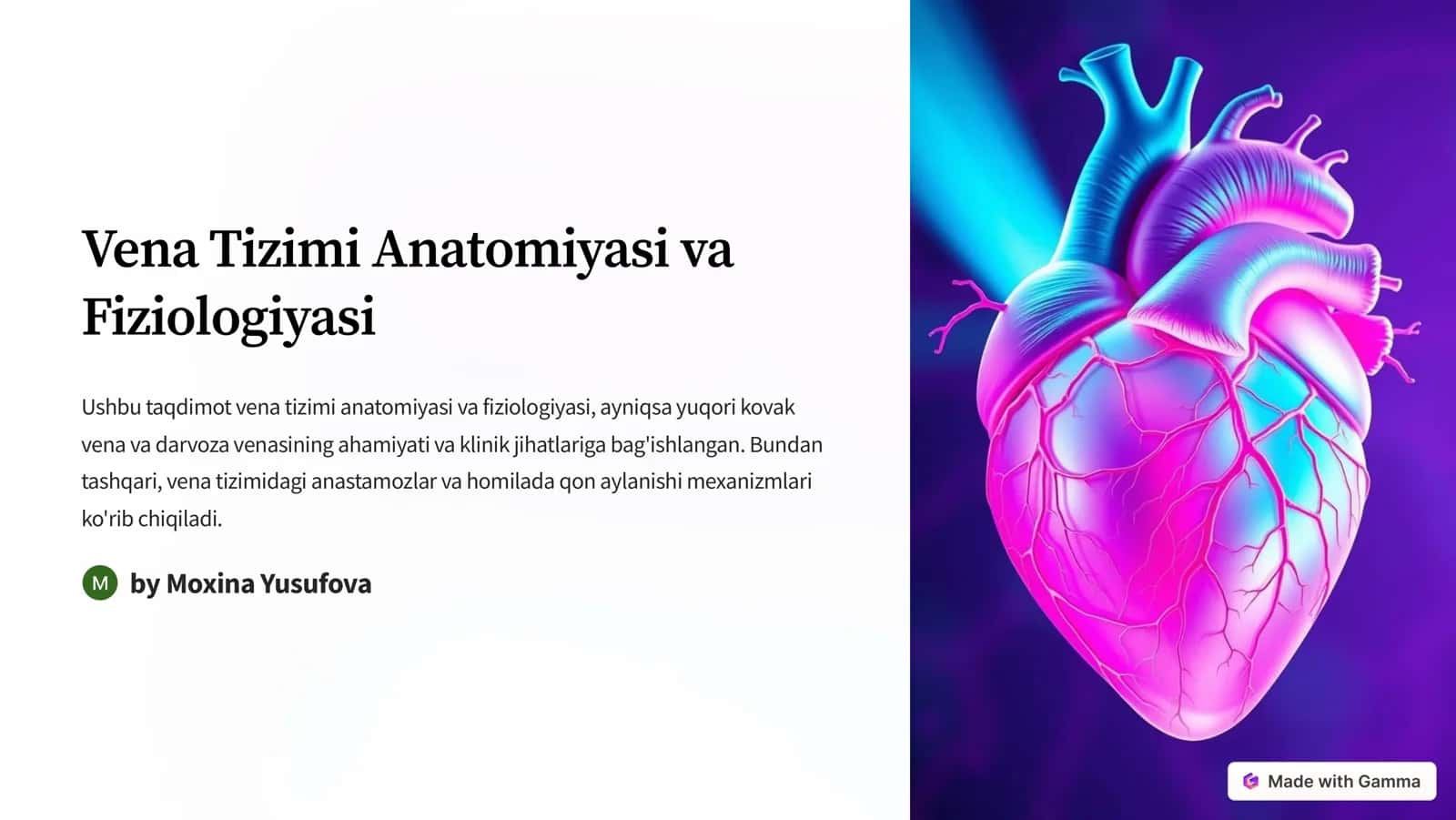 Vena Tizimi Anatomiyasi va Fiziologiyasi 1
