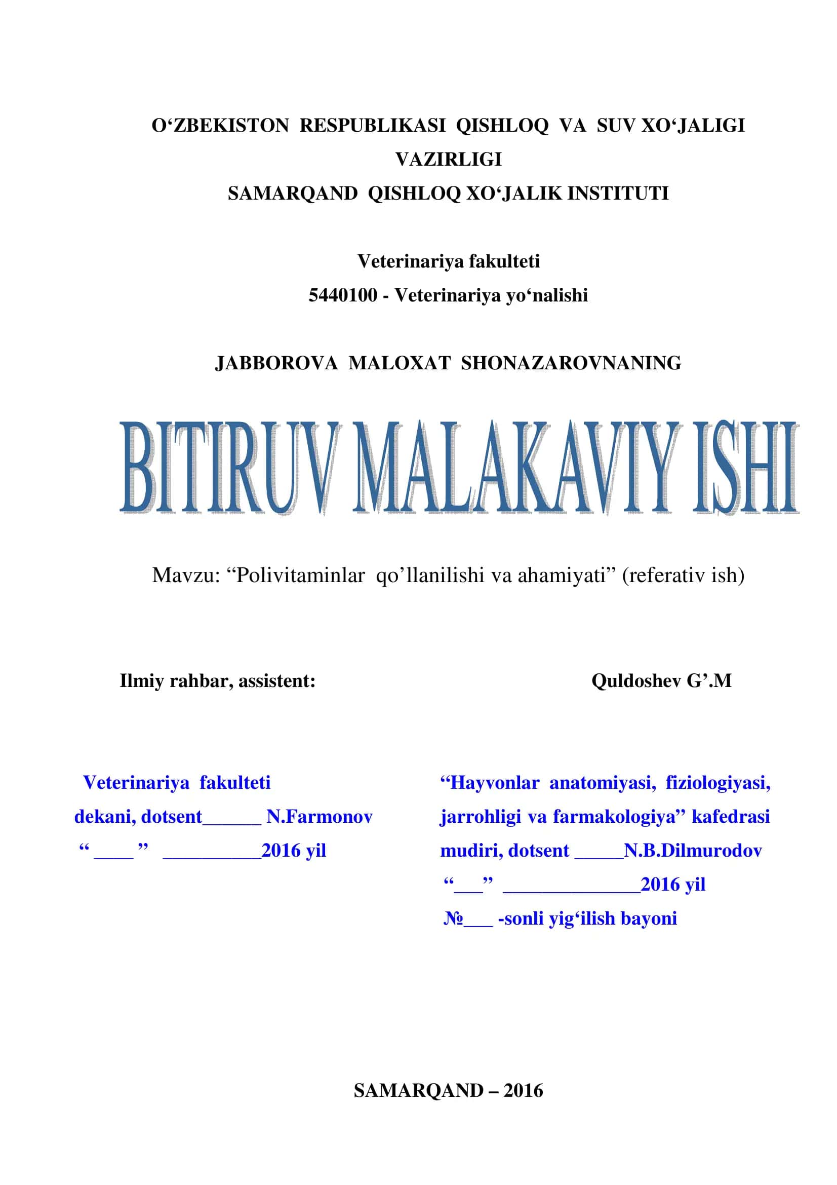 Polivitaminlar qo’llanilishi va ahamiyati 1