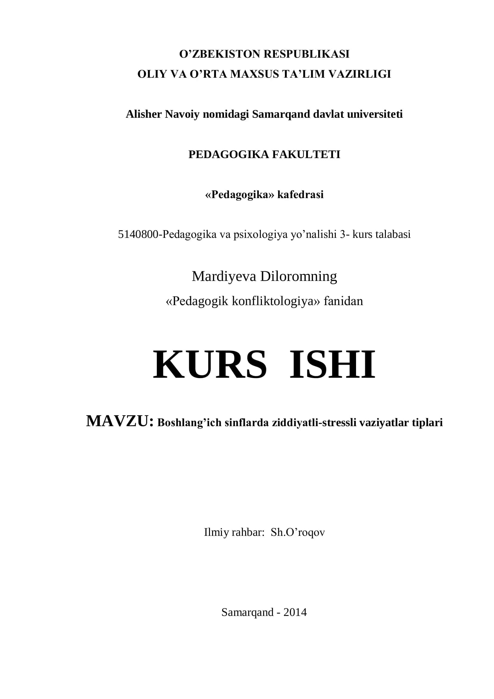 Boshlang’ich sinflarda ziddiyatli-stressli vaziyatlar tiplari 1