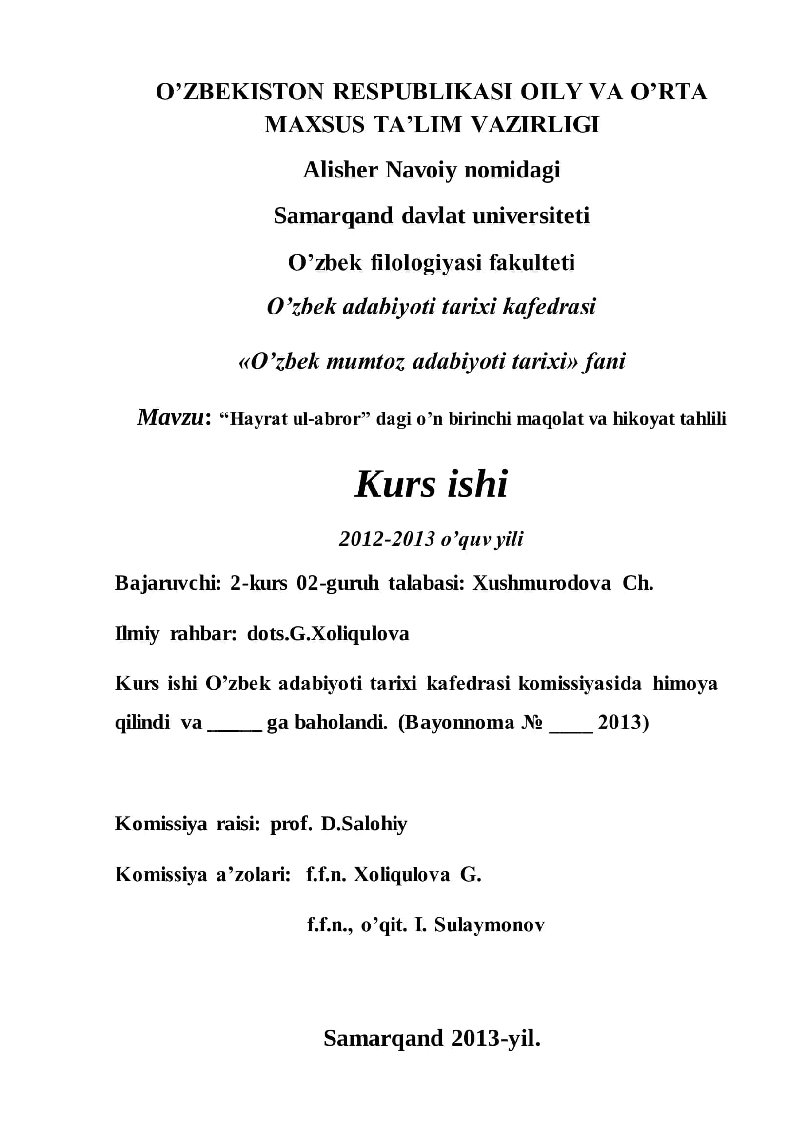 “Hayrat ul-abror” dagi o‟n birinchi maqolat va hikoyat tahlili 1