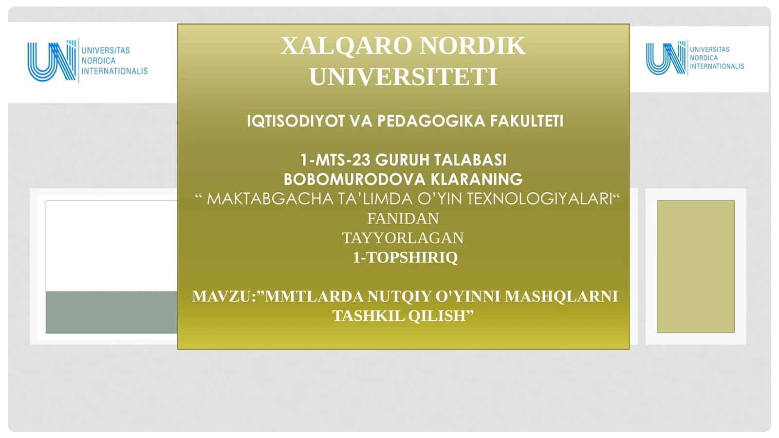 "MAKTABGACHA TA’LIMDA O’YIN TEXNOLOGIYALARI" 1