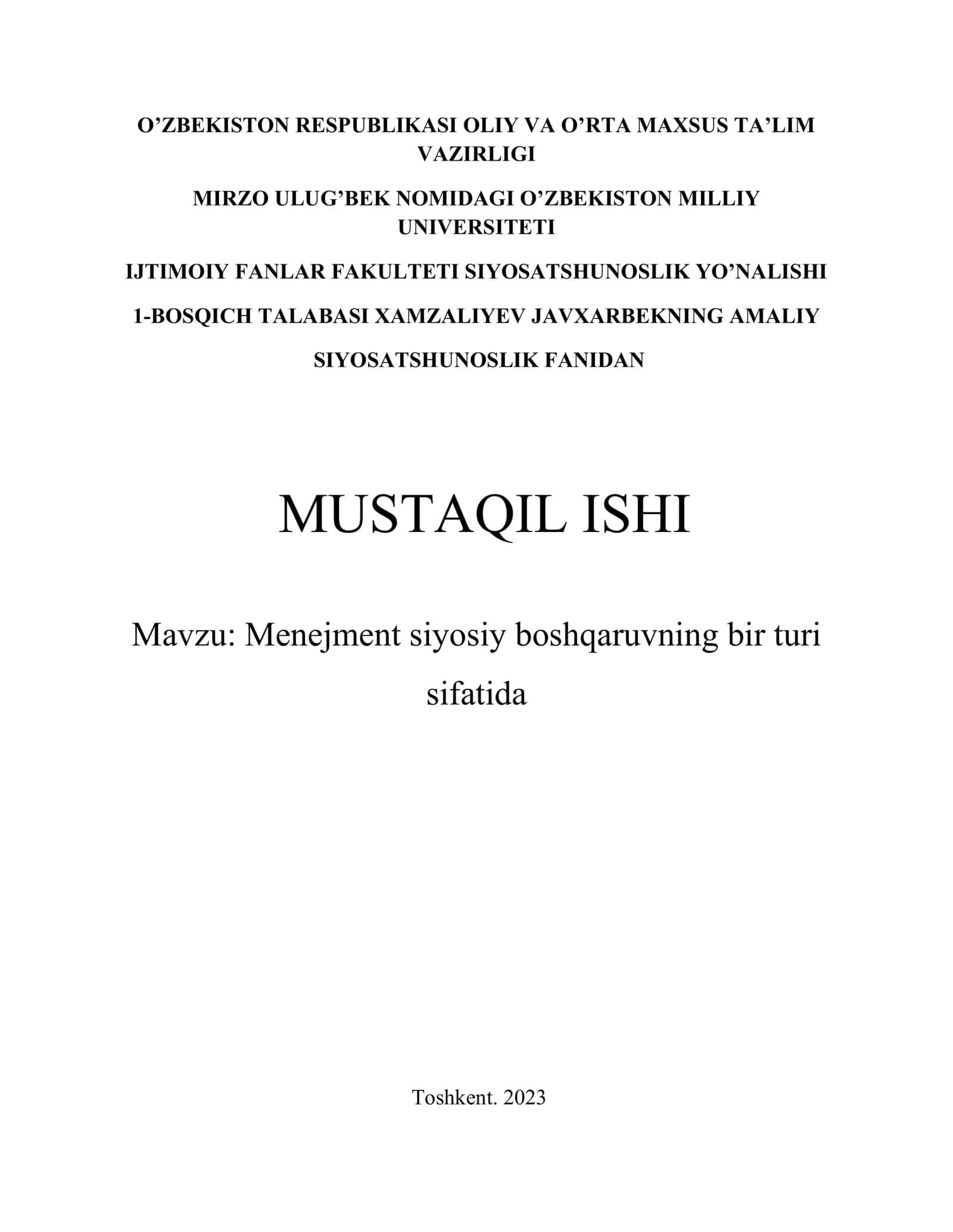 Menejment siyosiy boshqaruvning bir turi sifatida 1