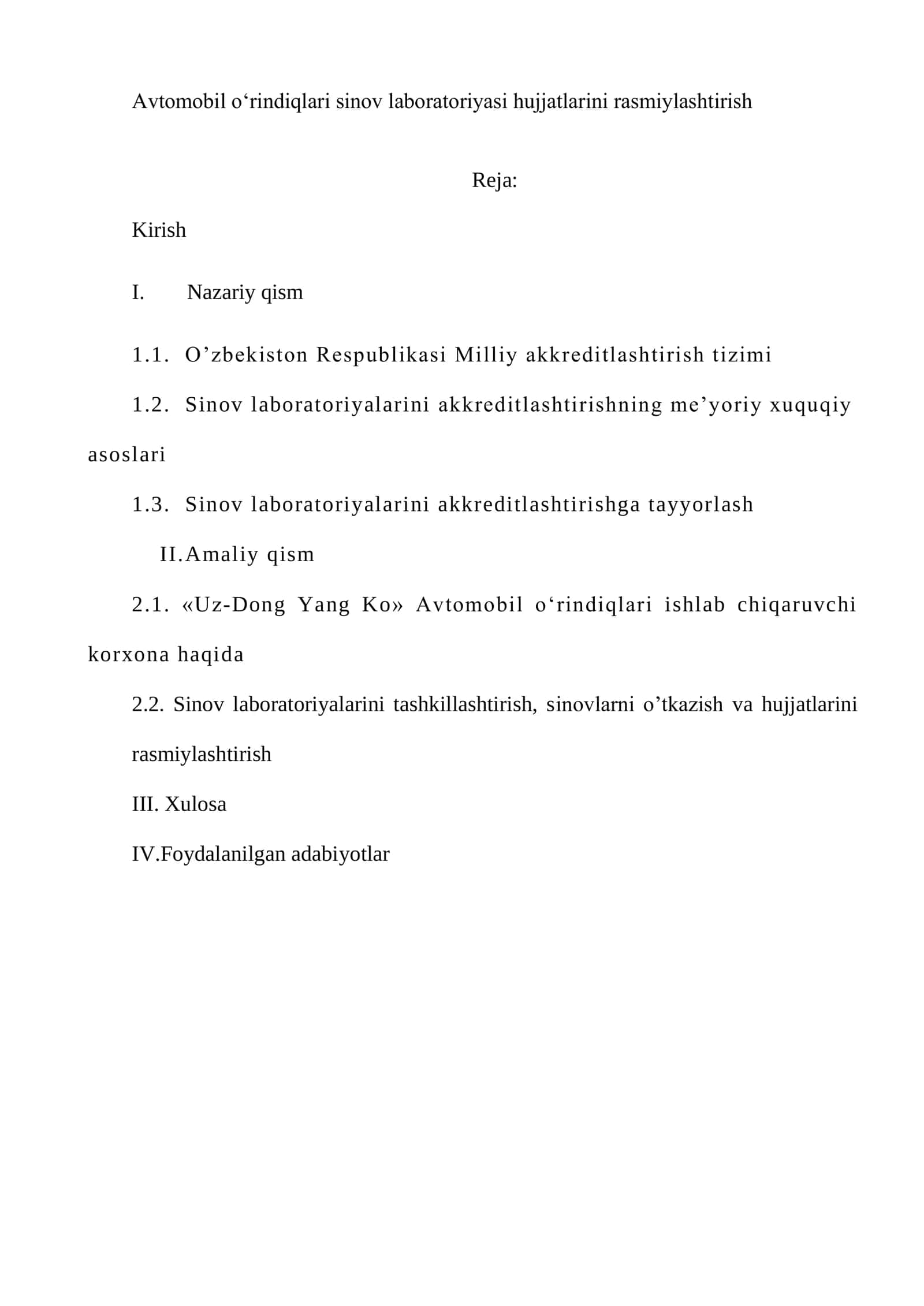 Avtomobil o‘rindiqlari sinov laboratoriyasi hujjatlarini rasmiylashtirish 1