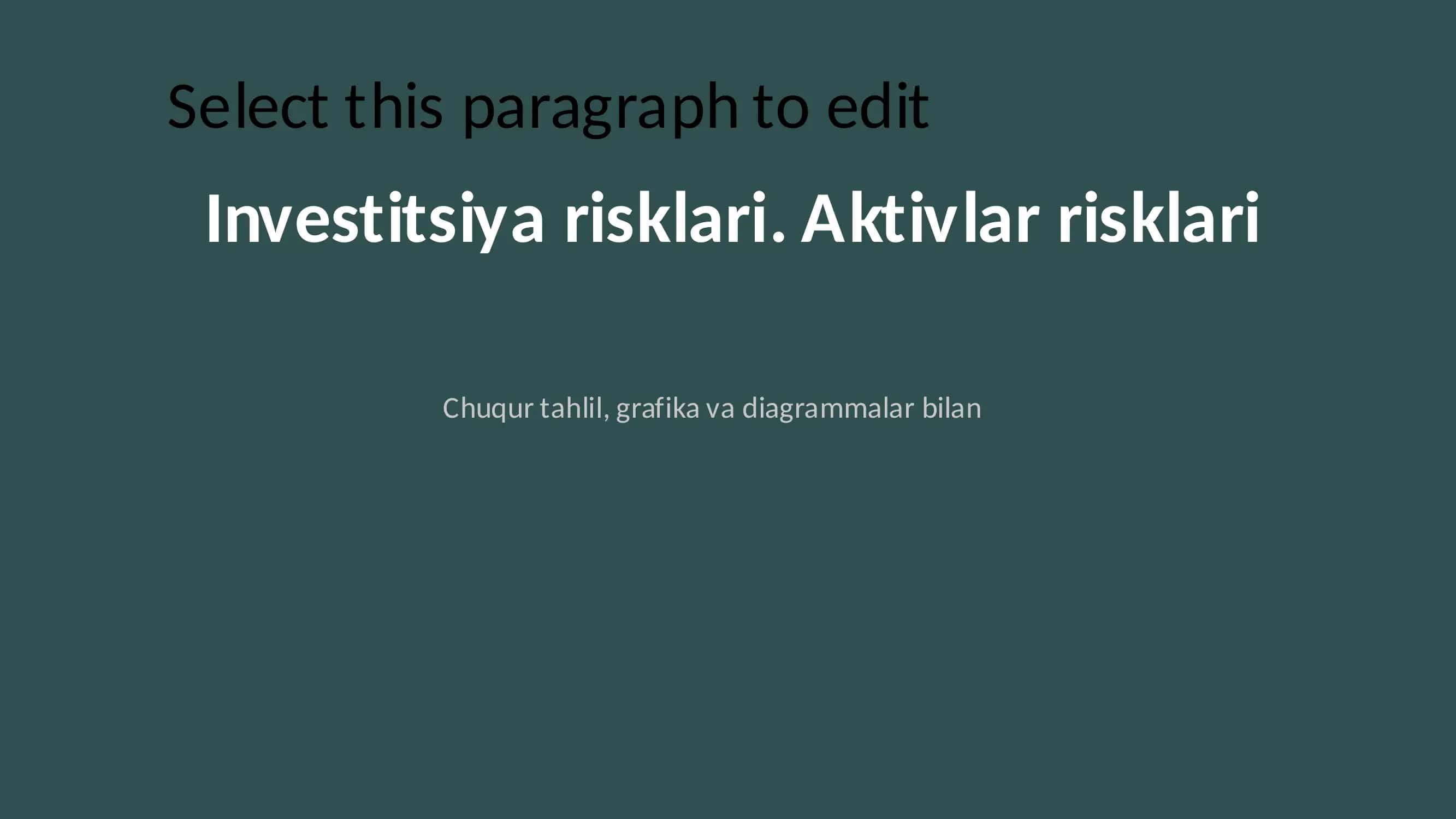 Investitsiya risklari. Aktivlar risklari 1