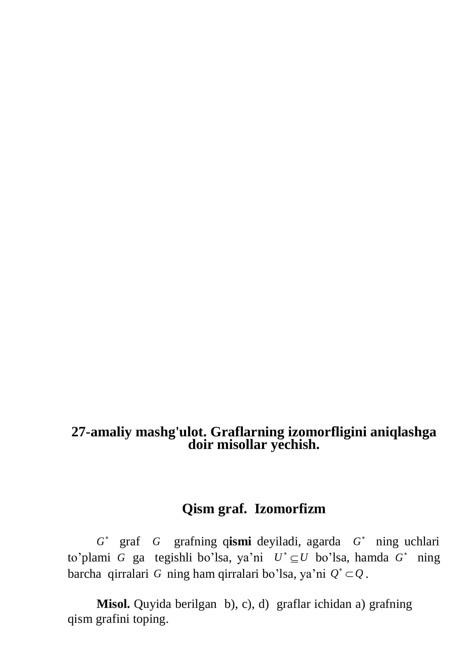 Graflarning izomorfligini aniqlashga doir misollar yechish 1