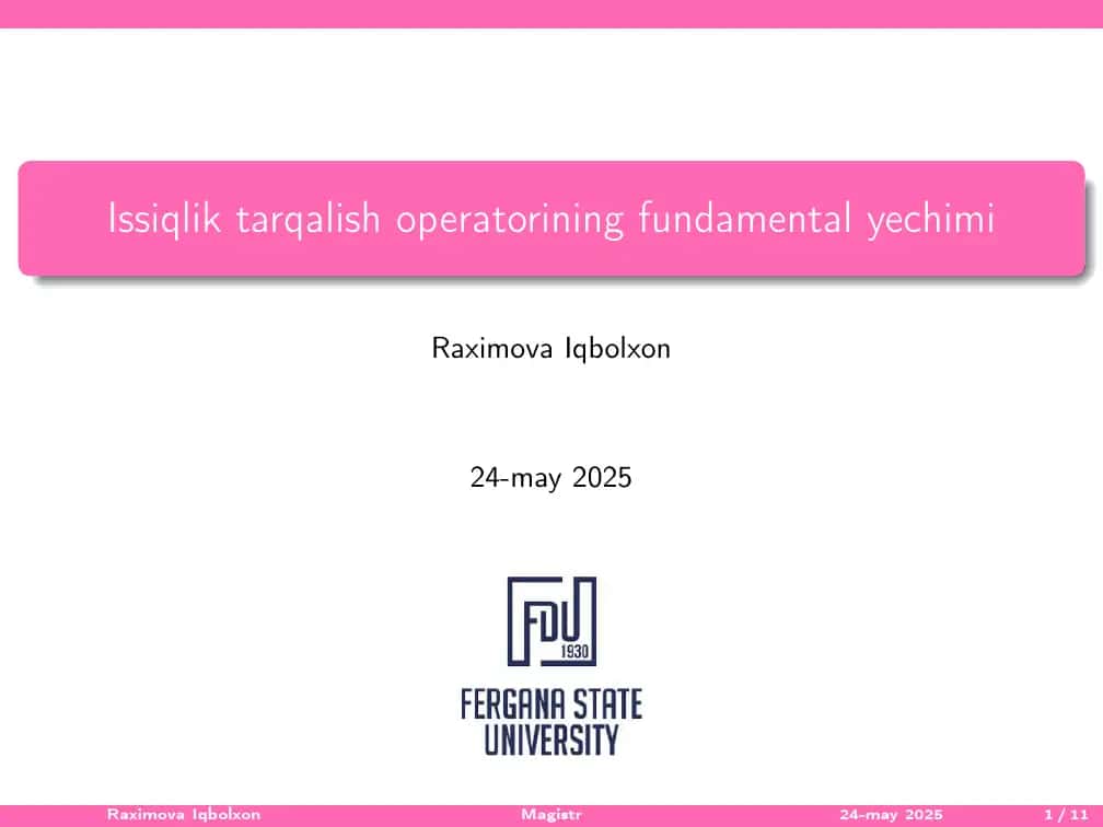 issiqlik tarqalish operatorining fundamental yechimi 1