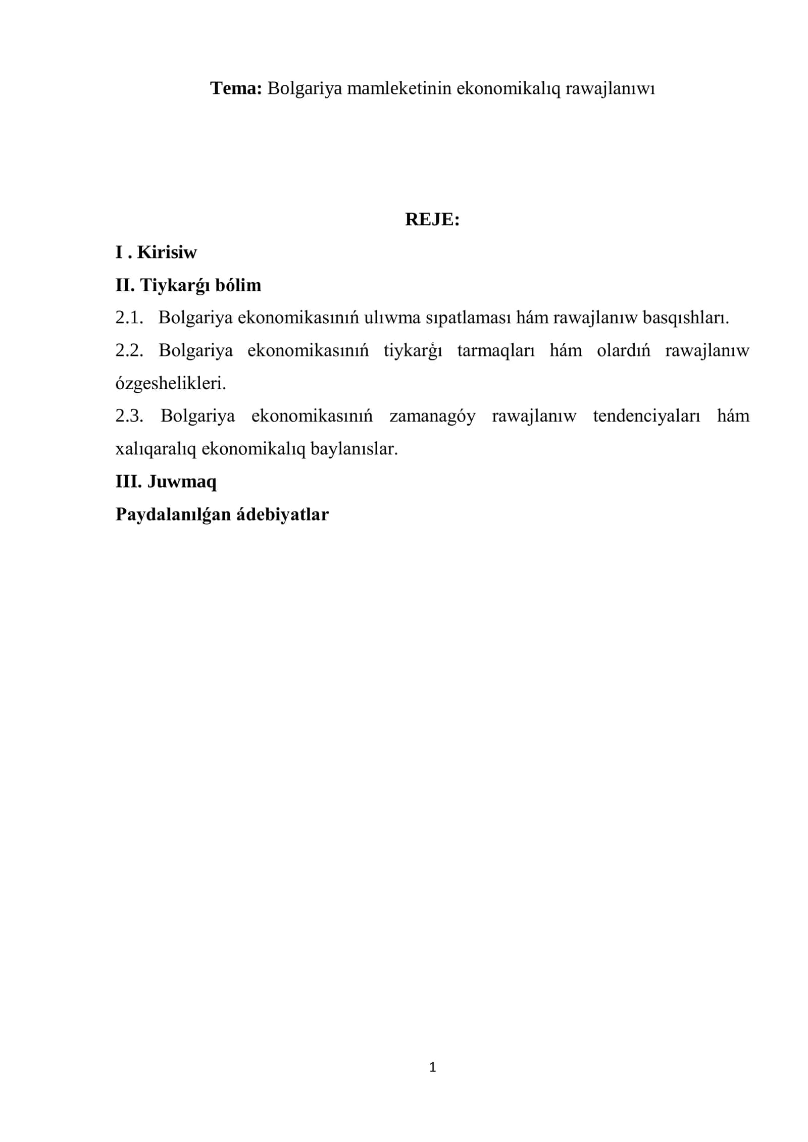 Bolgariya mamleketinin ekonomikalıq rawajlanıwı 1