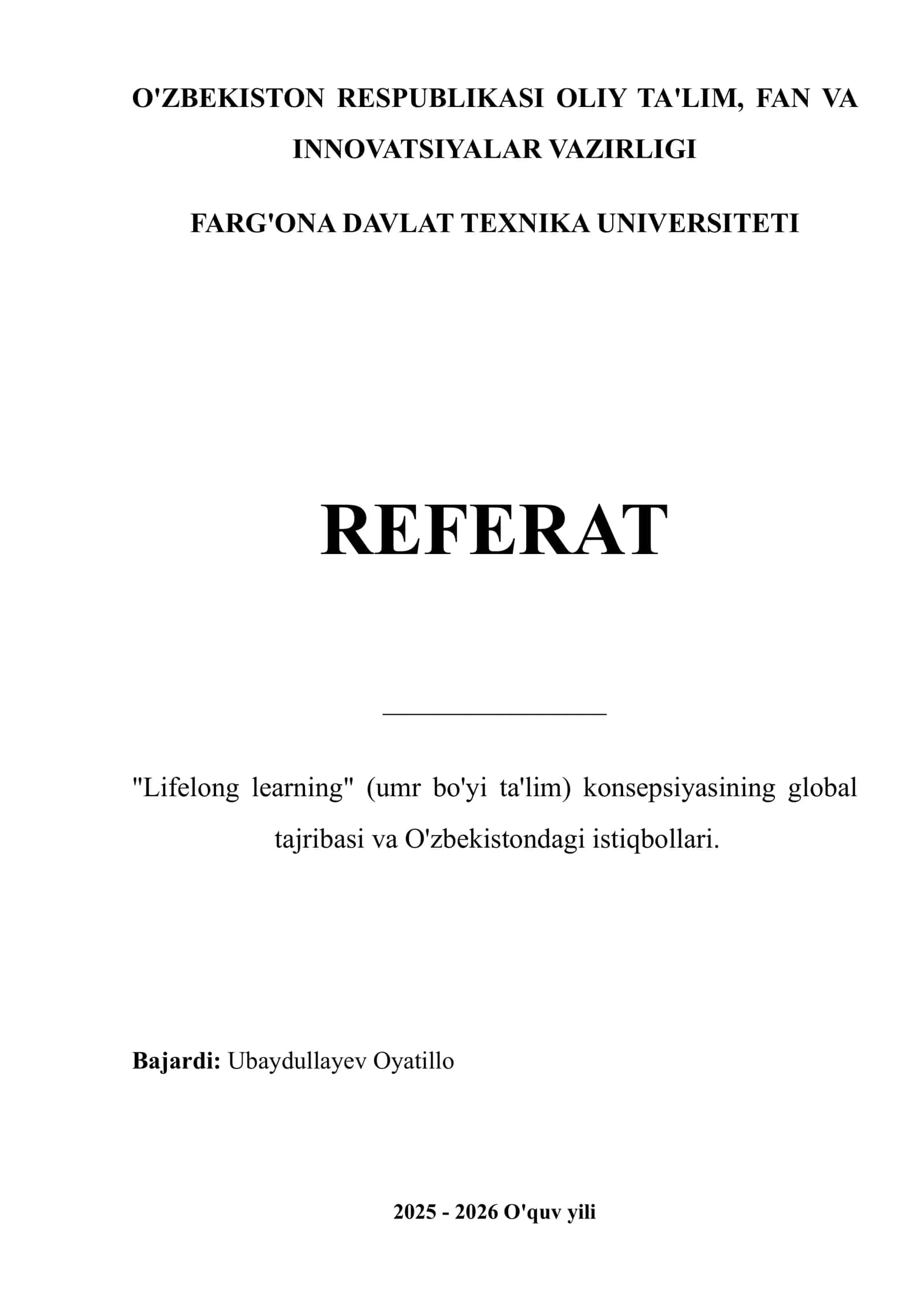 Lifelong Learning (Umr bo'yi ta'lim) 1