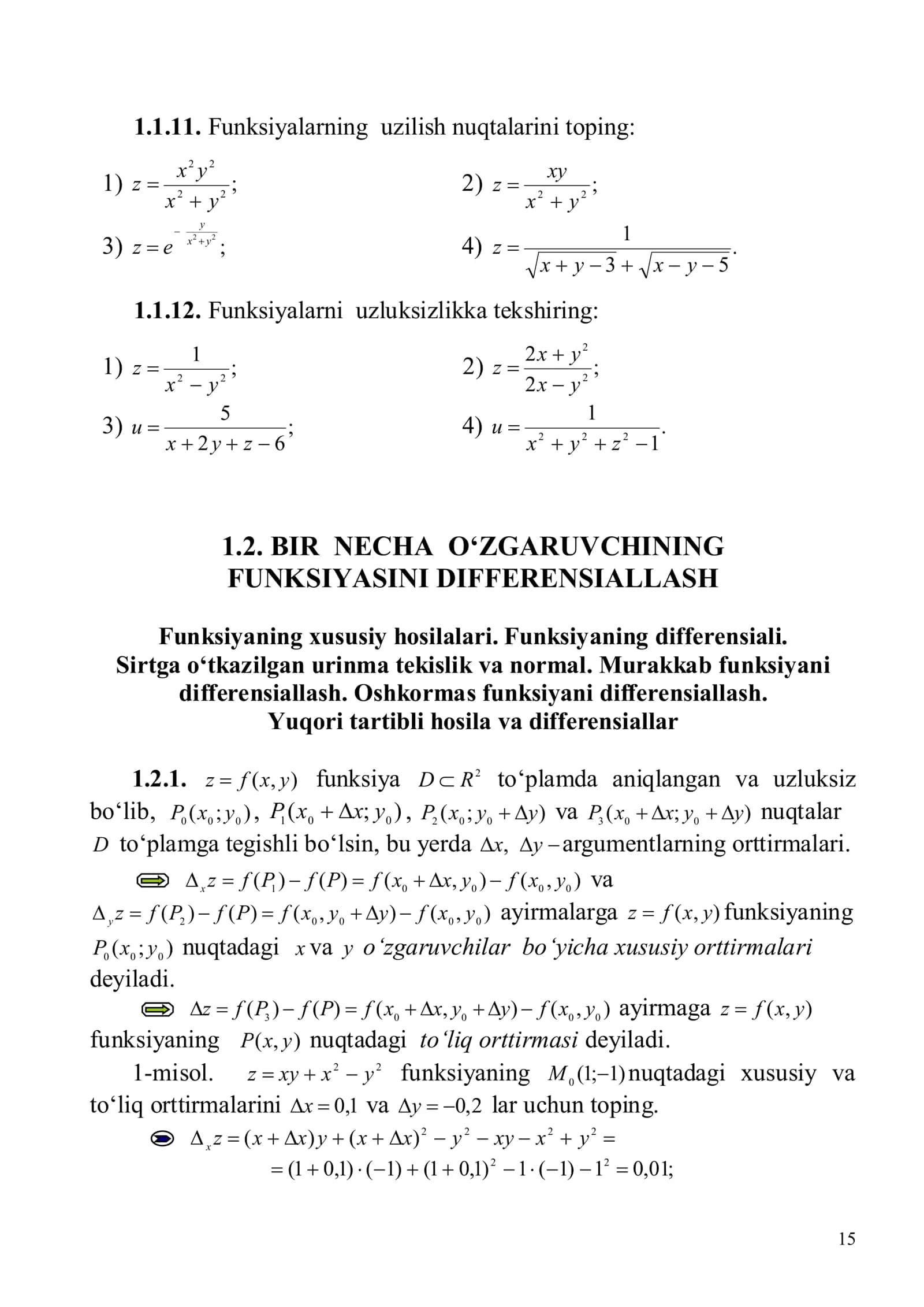 1.2. BIR NECHA O‘ZGARUVCHINING FUNKSIYASINI DIFFERENSIALLASH 1