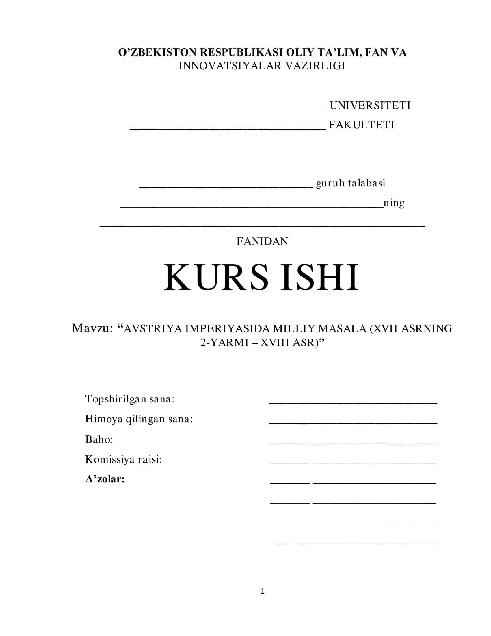 AVSTRIYA IMPERIYASIDA MILLIY MASALA (XVII ASRNING 2-YARMI – XVIII ASR) 1