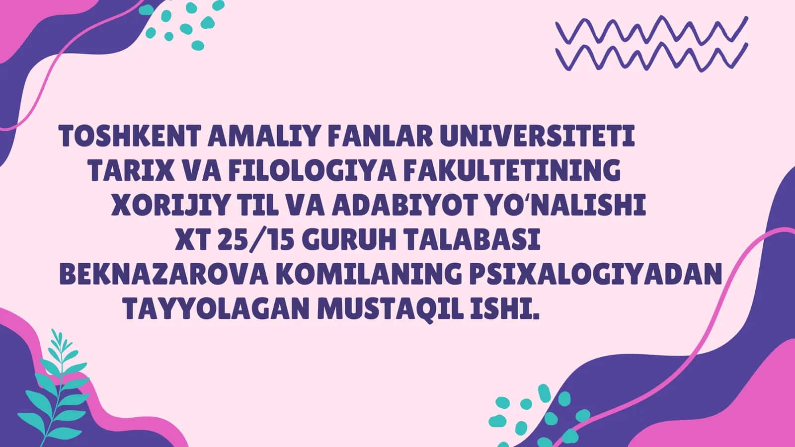 Xorijiy TIl va Adabiyot yo'nalishi psixologiyadan tayyorgarlik 1