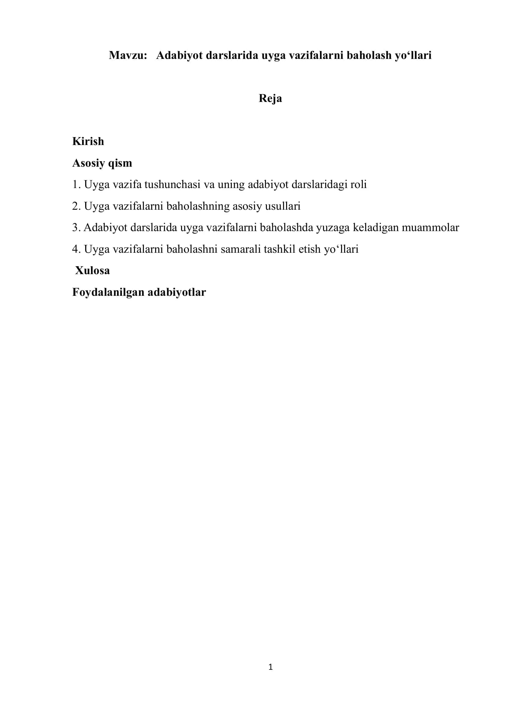 Adabiyot darslarida uyga vazifalarni baholash yo‘llari 1
