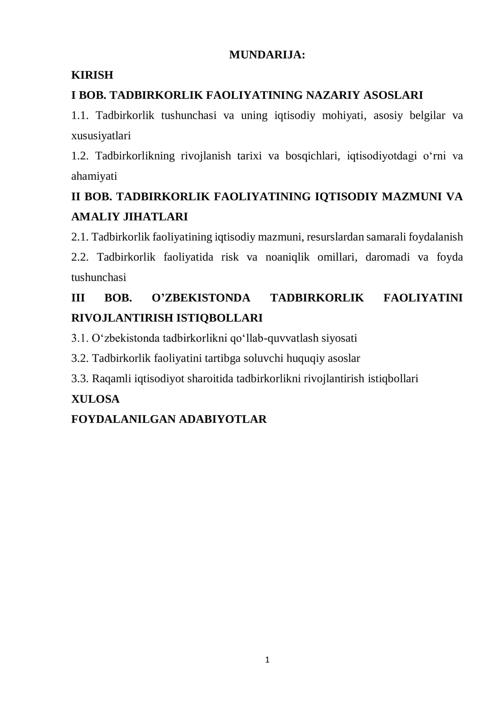 Tadbirkorlik faoliyatining mohiyati va iqtisodiy mazmuni 1