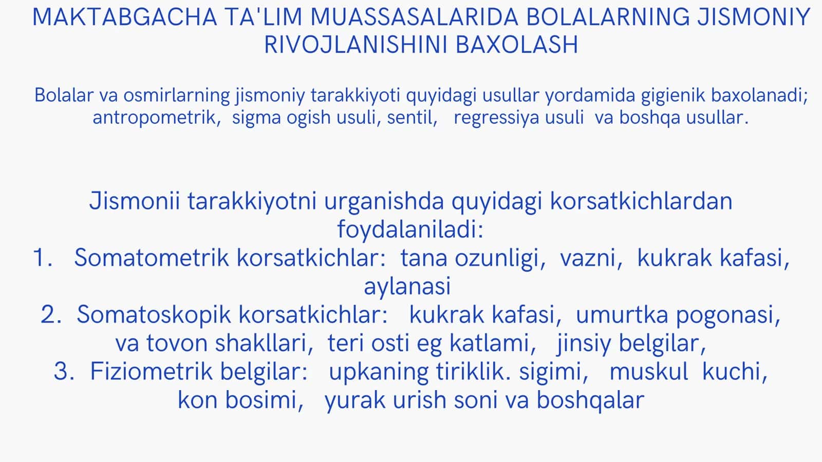 MAKTABGACHA TA'LIM MUASSASALARIDA BOLALARNING JISMONIY RIVOJLANISHINI BAXOLASH 1