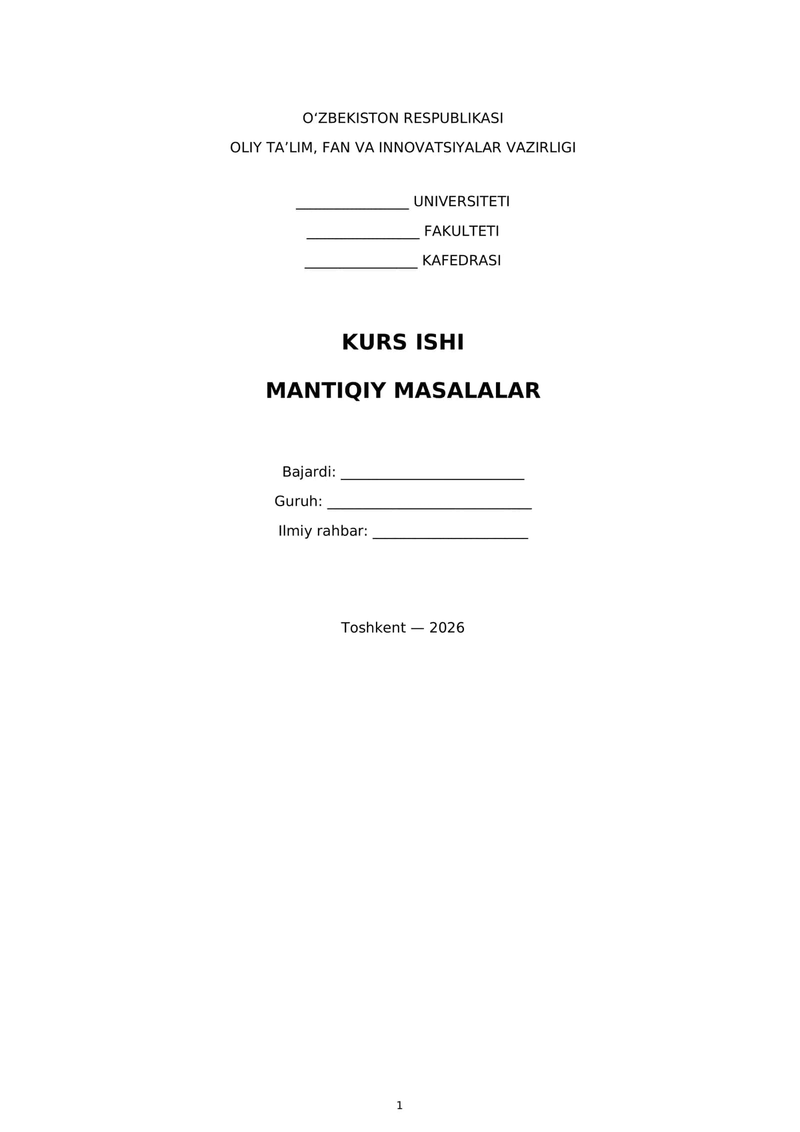MANTIQIY MASALALAR 1