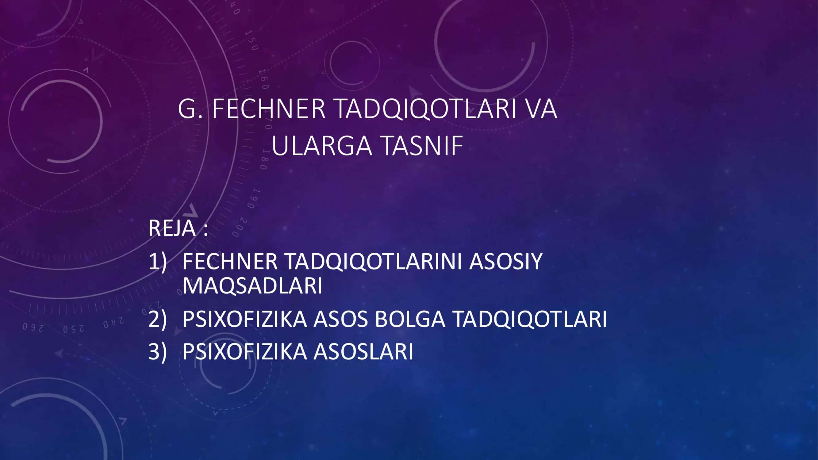 Fechner Tadqiqotlari va ular tasnif 1