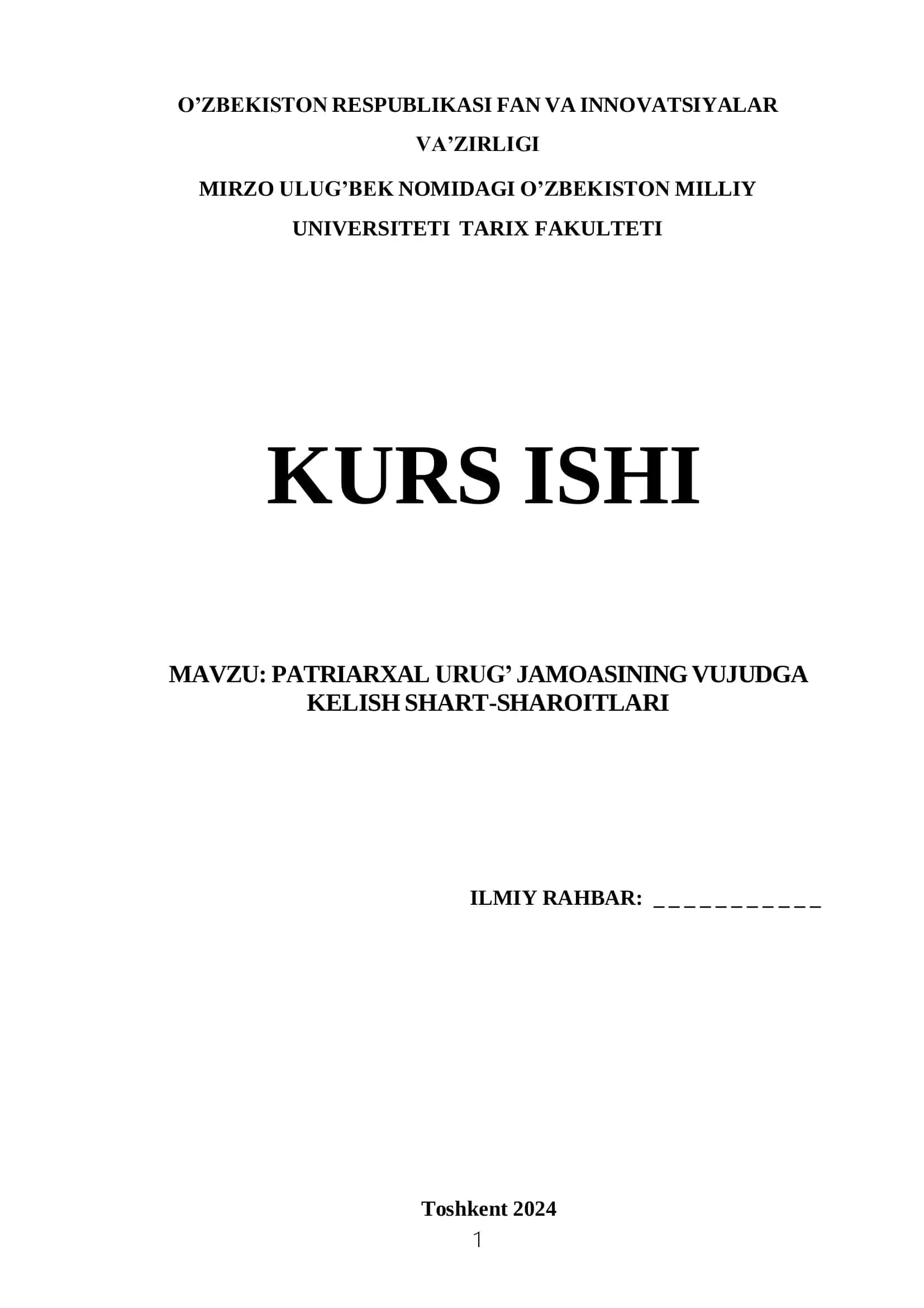 PATRIARXAL URUG’ JAMOASINING VUJUDGA KELISH SHART-SHAROITLARI 1